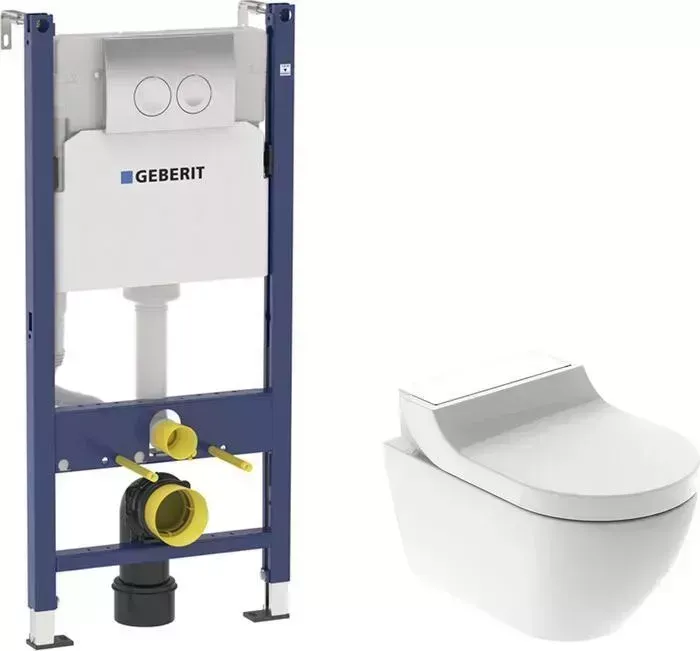 Комплект унитаза с инсталляцией Geberit AquaClean Tuma Comfort Rimfree с , дизайн белое стекло (146.294.SI.1, 458.124.21.1)
