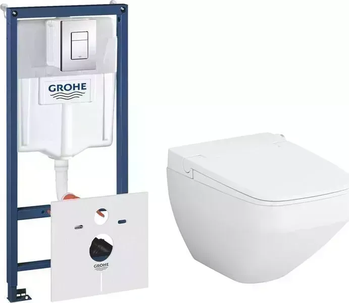 Комплект унитаза с инсталляцией Am.Pm Inspire V2.0 TouchReel с Grohe, клавиша хром, крышка-биде микролифт (CCC50A1700SC, 38775001)