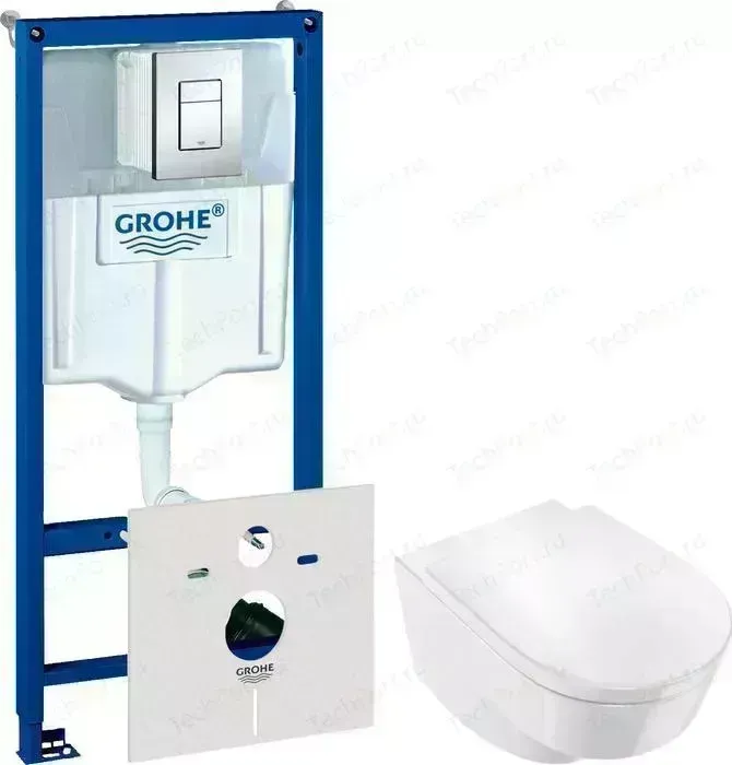 Комплект унитаза с инсталляцией JACOB DELAFON Odeon Rive Gauche с Grohe, кнопкой, сиденьем микролифт (EDR102-00, 38775001, E24889-00)