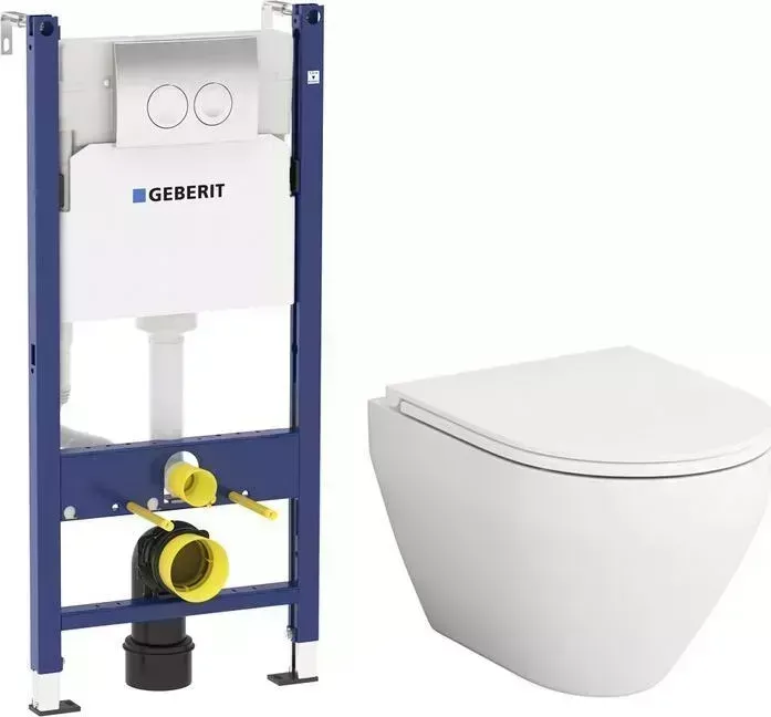 Комплект унитаза с инсталляцией Am.Pm Spirit 2.0 FlashClean с Geberit, клавиша хром, сиденье микролифт (C701700SC, 458.124.21.1)