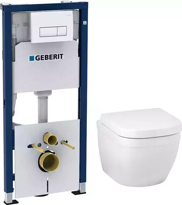 Комплект унитаза с инсталляцией Grohe Euro Ceramic с Geberit сиденье микролифт, белая клавиша (39206000, 458.128.11.1, 39330001)