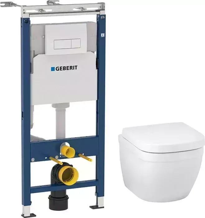 Комплект унитаза с инсталляцией Grohe Euro Ceramic с Geberit сиденье микролифт, белая клавиша (39206000, 458.125.11.1, 39330001)