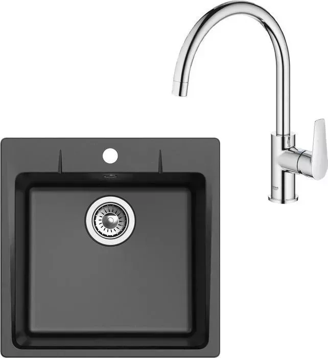 Мойка кухонная и смеситель Ewigstein и смеситель G-50, Grohe BauEdge 31367001 черная/хром
