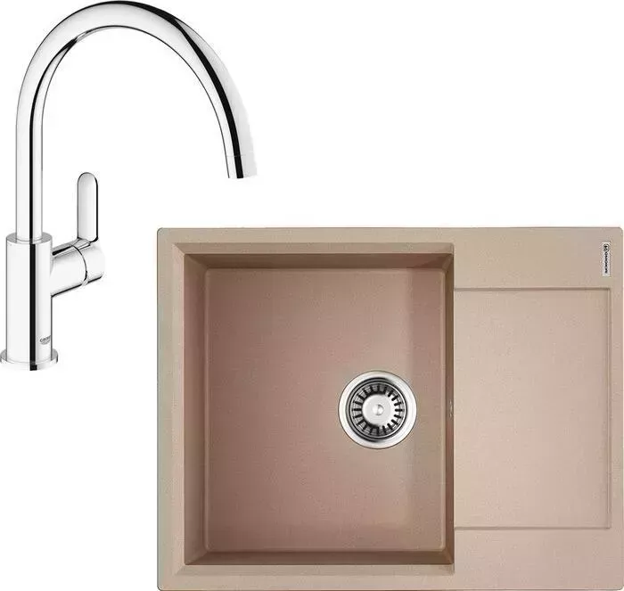 Мойка кухонная и смеситель OMOIKIRI и смеситель Daisen 65 SA, Grohe BauEdge бежевая (4993685, 31367000)
