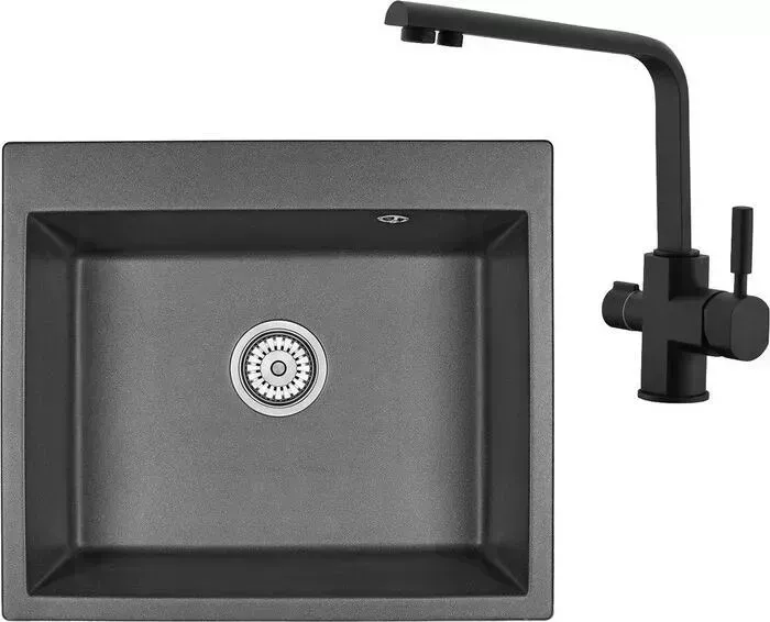 Мойка кухонная и смеситель Granula и смеситель GR-6001, Kaiser Decor 40144-9 черный