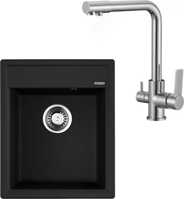 Мойка кухонная и смеситель OMOIKIRI и смеситель Daisen 42 BL, РМС SL130, черная (4993606, SL130-015F)