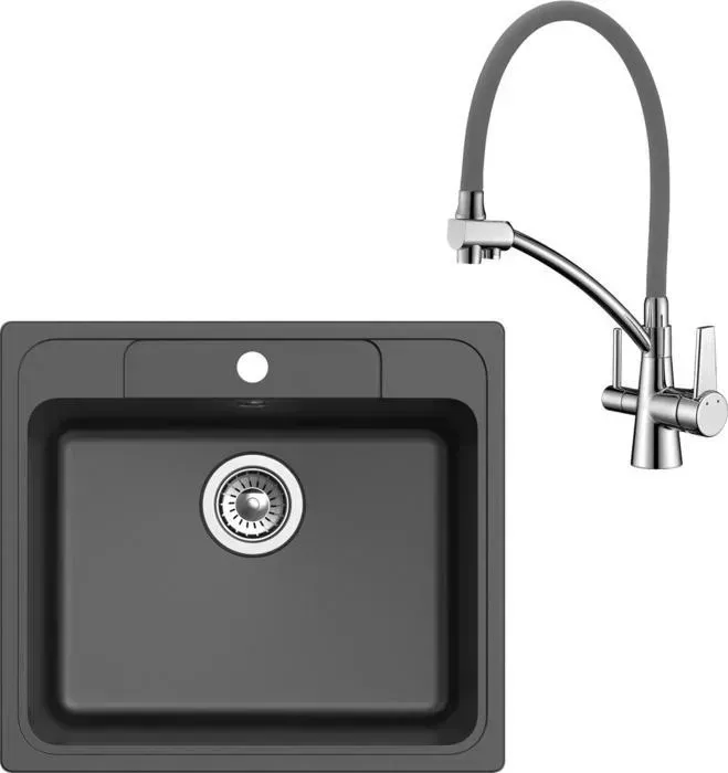Мойка кухонная и смеситель Ewigstein и смеситель E-60, Lemark Comfort LM3071C-Gray черная/хром