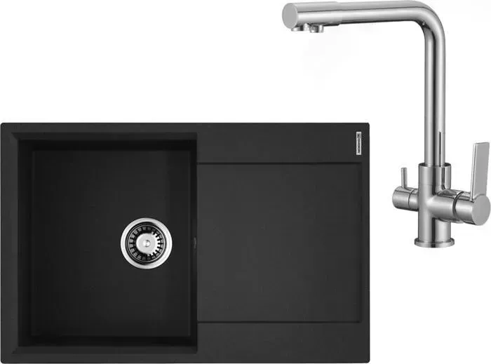 Мойка кухонная и смеситель OMOIKIRI и смеситель Daisen 78 BL, РМС SL130, черная (4993327, SL130-015F)