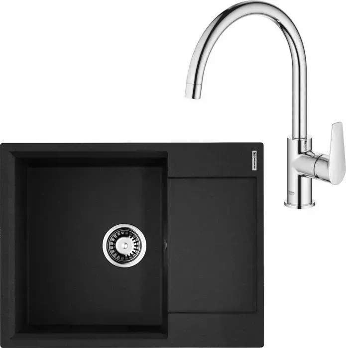 Мойка кухонная и смеситель OMOIKIRI и Daisen 65 BL, Grohe BauEdge черная (4993684, 31367001)