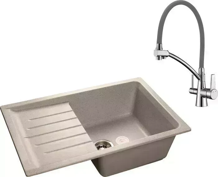 Мойка кухонная и смеситель GranFest и смеситель Practik GF-P760L, Lemark Comfort LM3071C-Gray с сифоном, серая