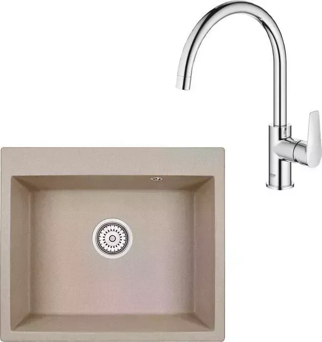 Мойка кухонная и смеситель Granula и смеситель GR-6001 песок, Grohe BauEdge 31367001