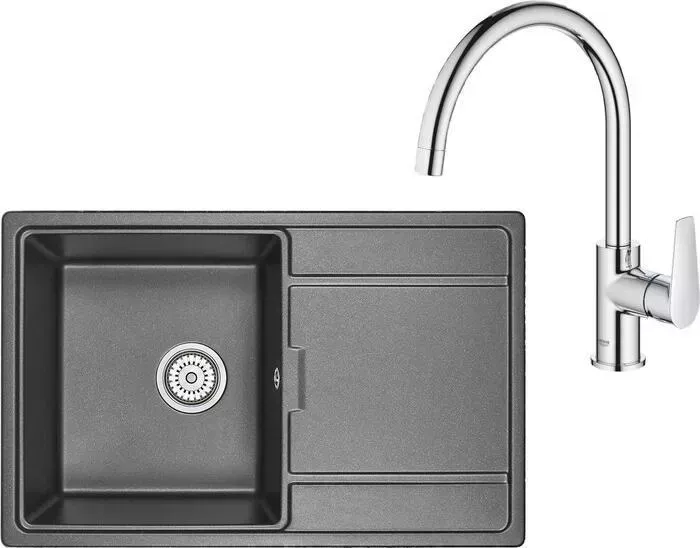 Мойка кухонная и смеситель Granula и смеситель GR-7804 черная, Grohe BauEdge 31367001