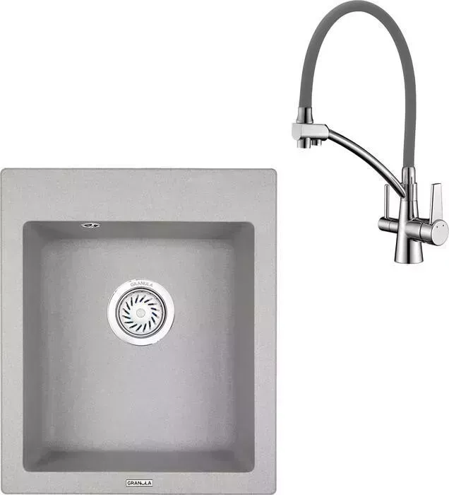 Мойка кухонная и смеситель Granula и смеситель GR-4201 базальт, Lemark Comfort LM3071C-Gray