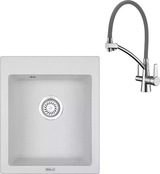 Мойка кухонная и смеситель Granula и смеситель GR-4201 арктик, Lemark Comfort LM3071C-Gray