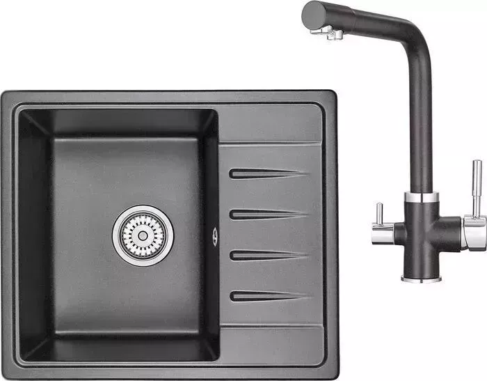 Мойка кухонная Granula и смеситель ST-5803, GR-2015 черный