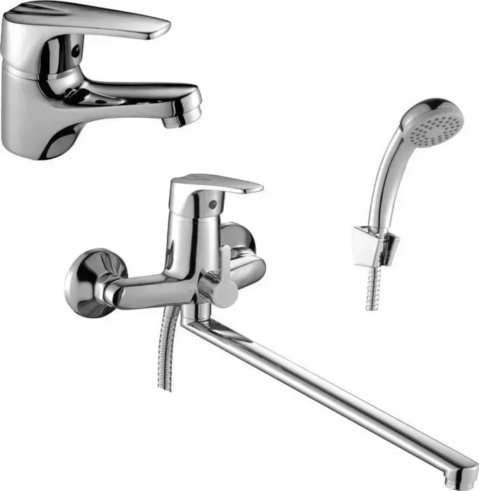Комплект смесителей Rossinka Silvermix для раковины и ванны, с душем, хром (D40-32, D40-11)