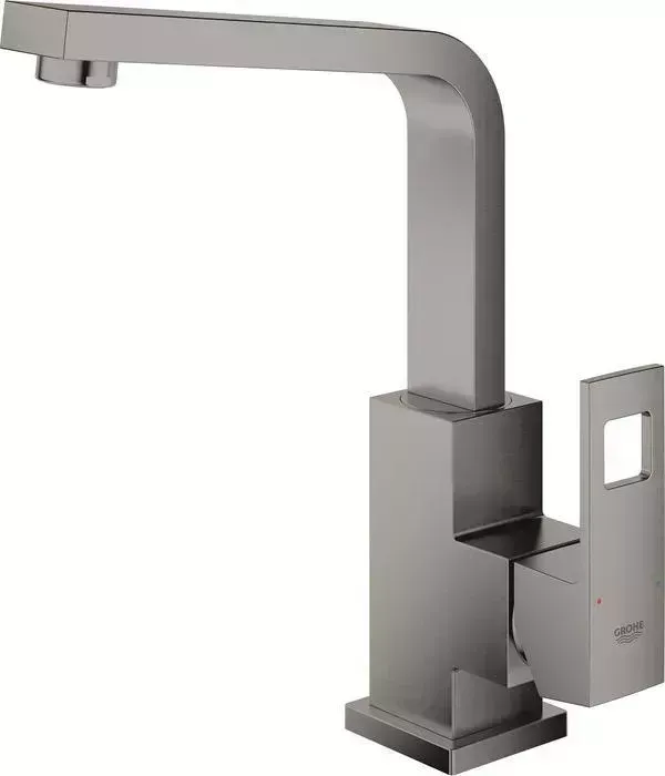 Смеситель для раковины Grohe Eurocube высокий, с донным клапаном, темный графит (23135AL0)