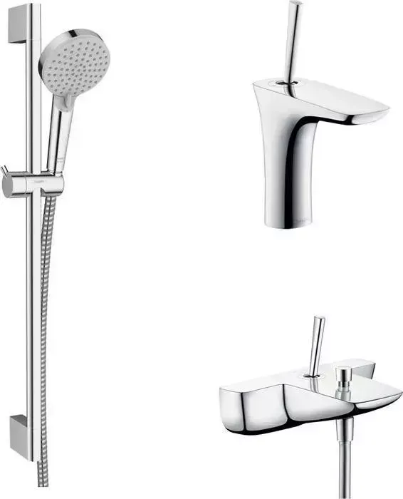 Комплект смесителей Hansgrohe PuraVida с душевым гарнитуром, хром (15472000, 15070000, 26275000)