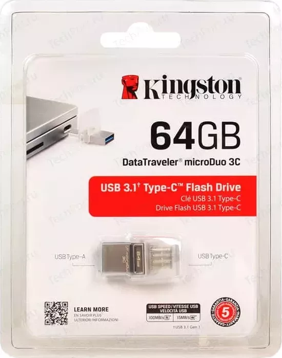 Фото №1 Флеш-накопитель KINGSTON USB 3.0/Type-C DTDUO3C/64GB