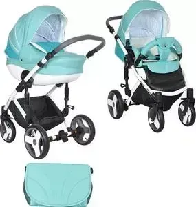 Коляска TUTIS 2 в 1 PR Mimi Plus бирюза/белый/леопард