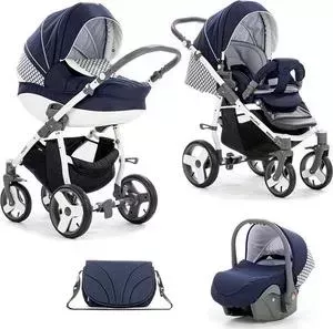 Коляска TUTIS 3 в 1 Mimi Plus синий/белый/ромб