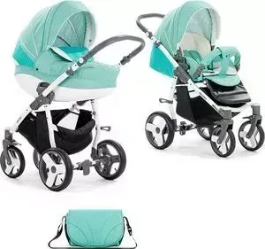 Коляска TUTIS 2 в 1 Mimi Plus бирюза/белый/леопард