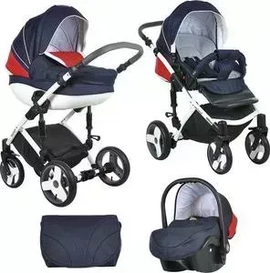 Коляска 3 в 1 TUTIS 3 в 1 PR Mimi Plus Белая рама Тем.-синий/белый/красн 503795/1