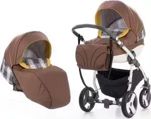 Коляска TUTIS 2 в 1 New Mimi Plus шоколад/серая клетка/желтый
