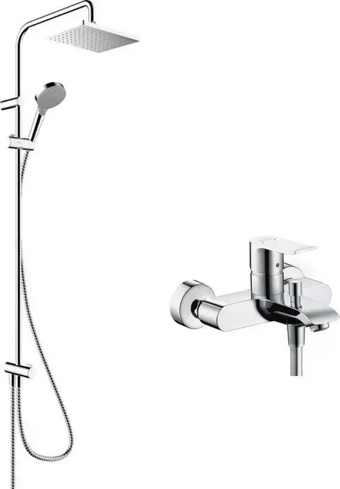 Смеситель для ванны Hansgrohe Metris с душевым гарнитуром, хром (31480000, 26282000)