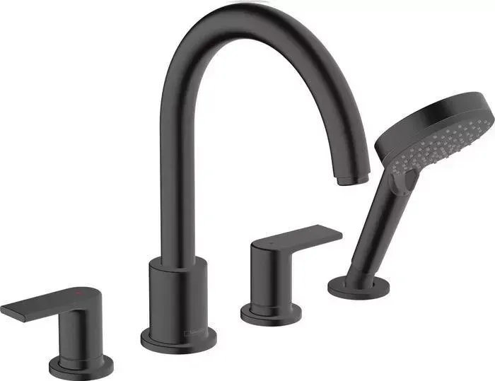 Смеситель на борт ванны Hansgrohe Vernis Blend с душем, черный матовый (71456670, 13244180)