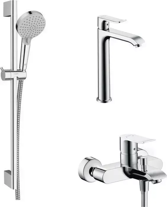 Комплект смесителей Hansgrohe Metris с душевым гарнитуром, хром (31480000, 31183000, 26275000)