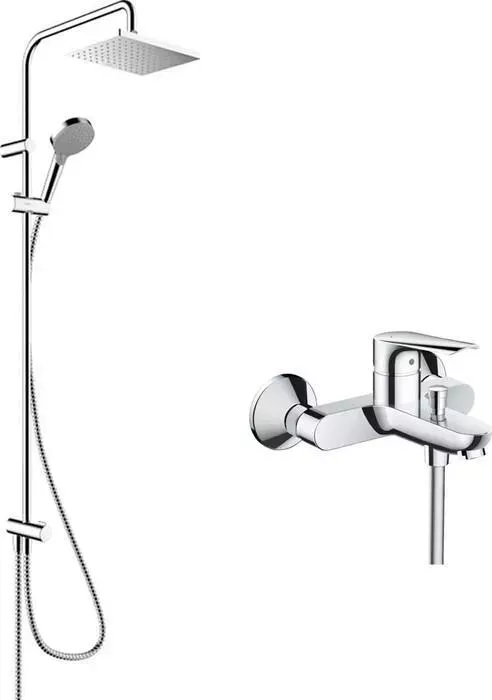 Смеситель для ванны Hansgrohe Logis E с душевым гарнитуром, хром (71403000, 26282000)