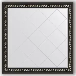 Зеркало Evoform с гравировкой Exclusive-G 105x105 см, в багетной раме - черный ардеко 81 мм (BY 4440)