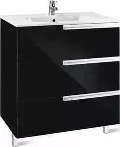 Тумба под раковину ROCA Victoria Nord Black Edition 60 с тремя ящиками, черный глянец (ZRU9302832)