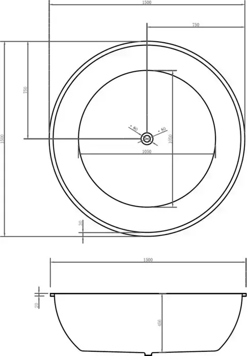 Акриловая ванна Abber 150x150 отдельностоящая (AB9279)