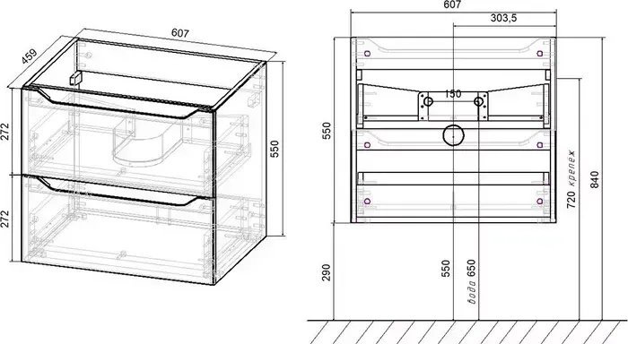 Тумба с раковиной Vincea с Norma 60 подвесная, G.White (VMC-2N600GW + VCB-2N600W)