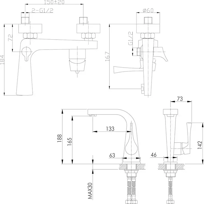 Комплект смесителей Rossinka Silvermix для раковины и ванны, с душем, хром (RS34-31, RS34-12U)
