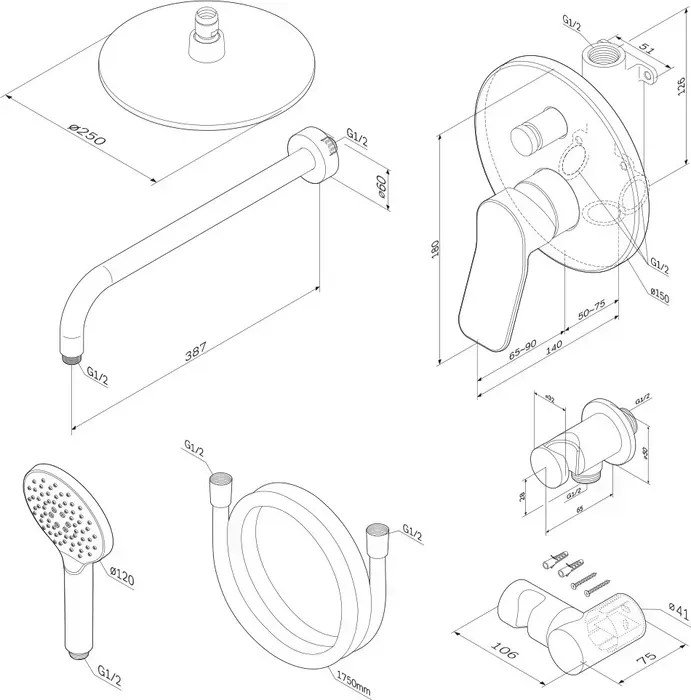 Душевая система Am.Pm X-Joy 250 со смесителем, хром (FB85A1RH10)