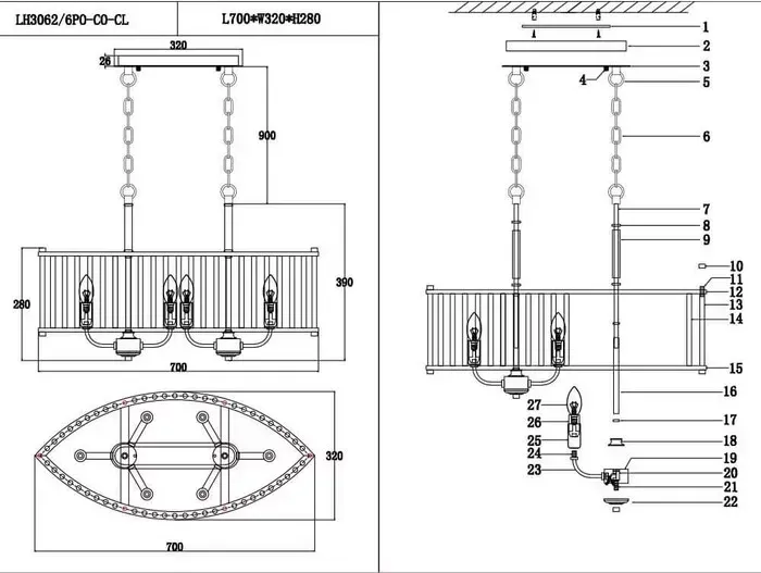 Люстра Lumien Hall Lenora LH3062/6PO-CO-CL