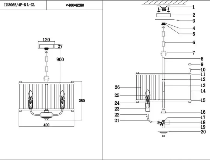 Люстра Lumien Hall Lenora LH3062/4P-NL-CL