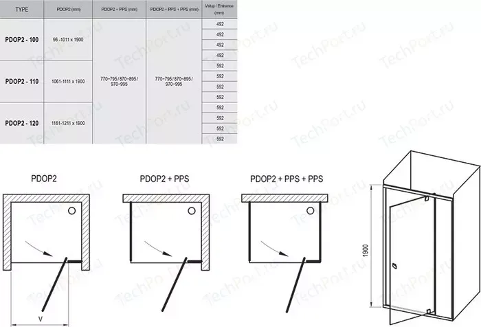 Душевой уголок RAVAK Pivot PDOP2-110 + Pivot PPS-90 черный, прозрачный (03GD0300Z1, 90G70300Z1)