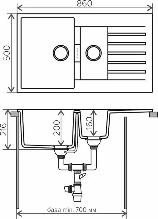Мойка кухонная TOLERO TL-860 №701 серый (473882)