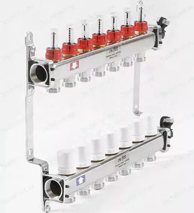 Коллекторная группа Uni-Fitt 1"х3/4" 7 выходов с расходомерами и термостатическими вентилями (450I4307)