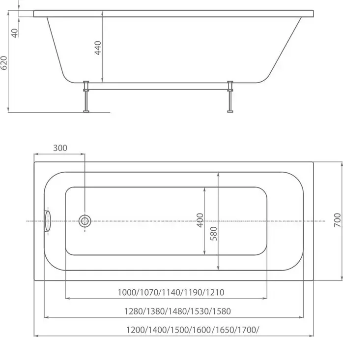 Акриловая ванна AQUATEK Мия 175x70 с каркасом (MIY175-0000001, KAR-0000022)