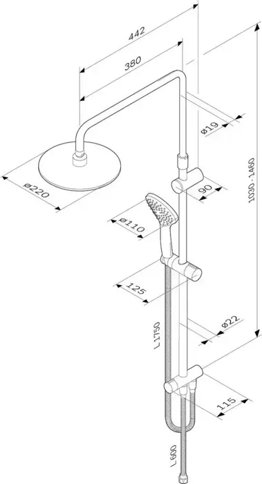 Душевой гарнитур Am.Pm Gem ShowerSpot с верхним душем, черный (F0790022)