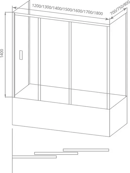 Шторка для ванны Good Door Screen WTW+SP+SP 120х70х140 матовая Грэйп, хром