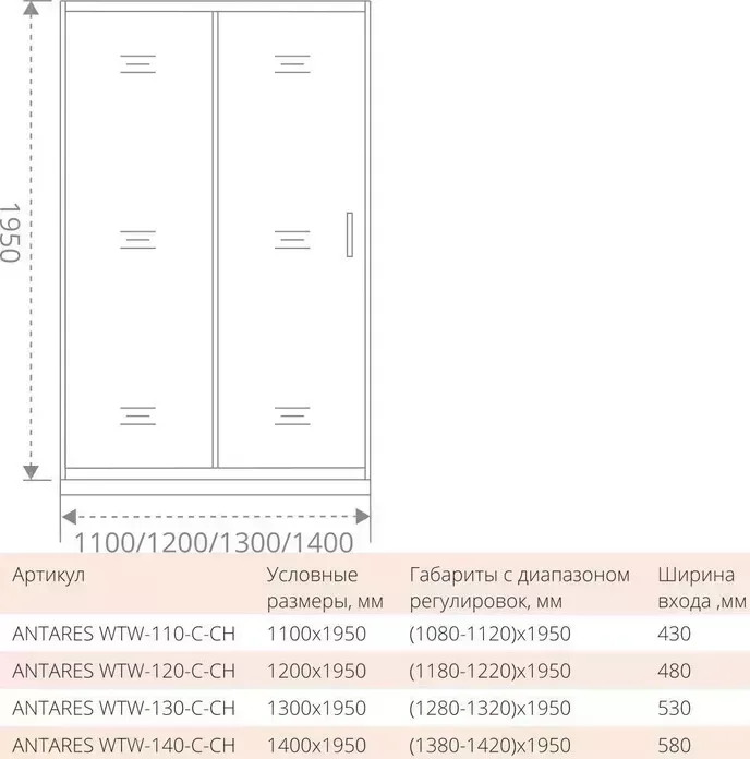 Душевая дверь Good Door Antares WTW 100х195 прозрачная, хром (WTW-100-C-CH)