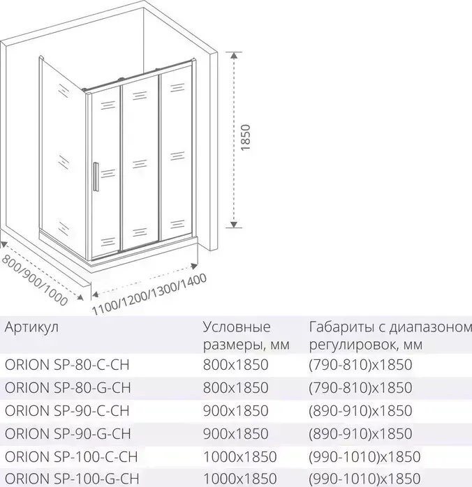 Душевой уголок Good Door Orion WTW-PD+SP 135-145x90 матовый Grape, хром