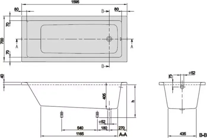 Акриловая ванна Villeroy Boch Targa Plus Solo 160x70 с ножками (UBA167NES2V01 + U99740000)