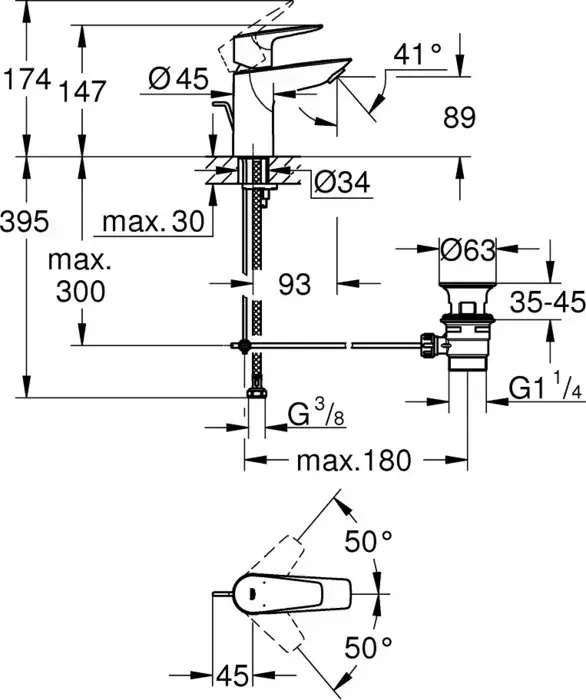 Смеситель для раковины Grohe BauEdge New с донным клапаном, хром (23328001)